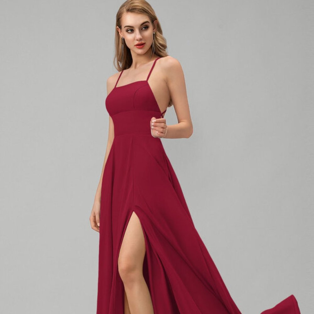 NWT A-line Floor-Length Chiffon Prom Dresses - Burgundy - Size 8